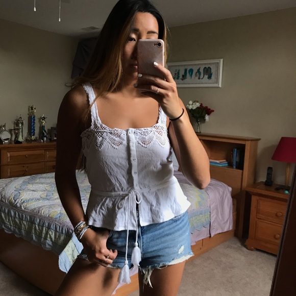 O’Neill Sunlover White Crochet Lace Button Up Tank - Picture 3 of 5